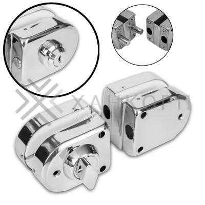 Замок FKZ-36 зажимной с круглым ригелем стекло-стекло ключ/защёлка, нержавейка/полированный