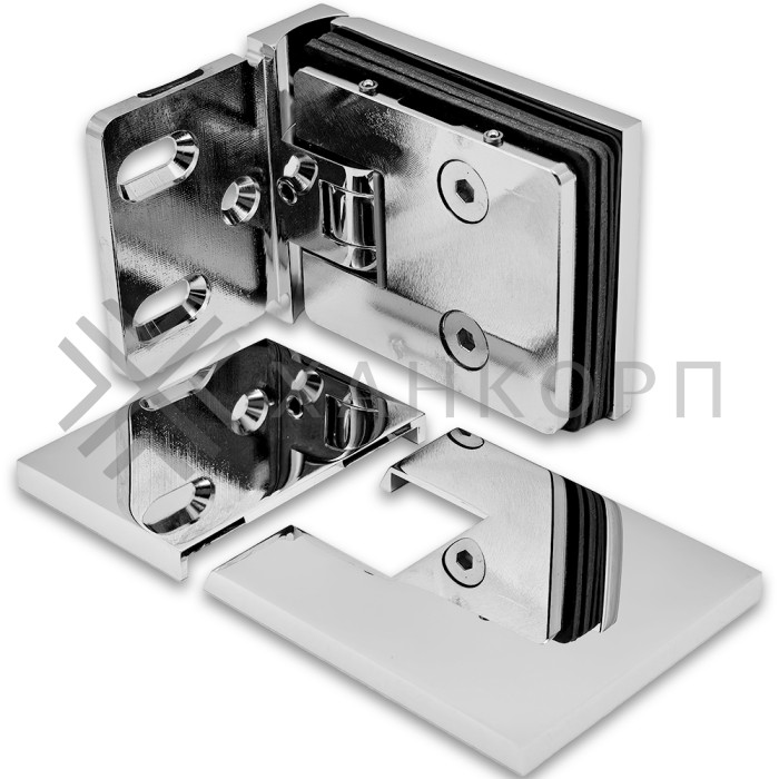 Петля Афродита FDP-230, стена-стекло 90° с крышками, латунь/хром