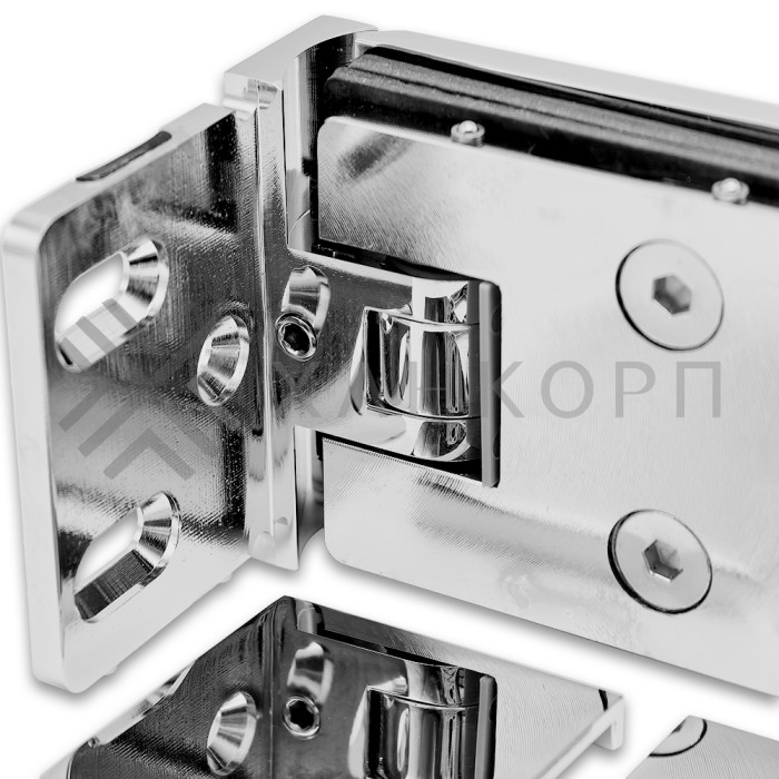 Петля Афродита FDP-230, стена-стекло 90° с крышками, латунь/хром