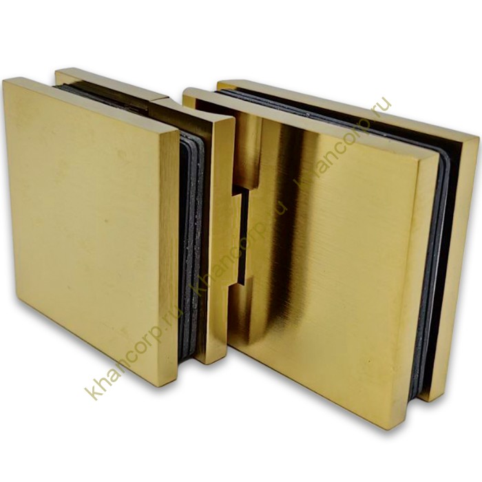 Петля Афродита FDP-233 стекло-стекло 90° с крышками, латунь/брашированное золото