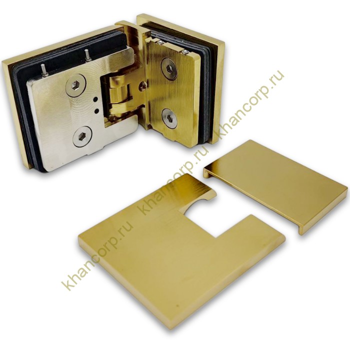 Петля Афродита FDP-233 стекло-стекло 90° с крышками, латунь/брашированное золото