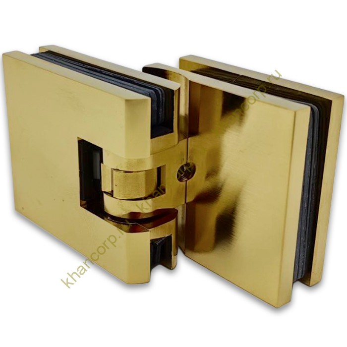 Петля Афродита FDP-233 стекло-стекло 90° с крышками, латунь/брашированное золото