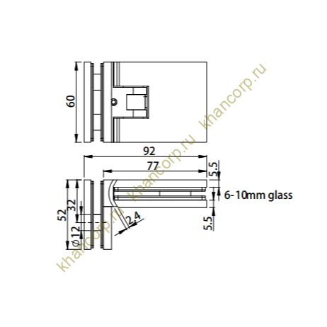 Петля Афродита FDP-233 стекло-стекло 90° с крышками, латунь/оружейная сталь