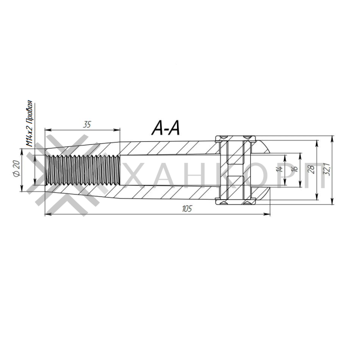 Наконечник FN-121 для ванта (тяги) правый М14, нержавейка/матовый
