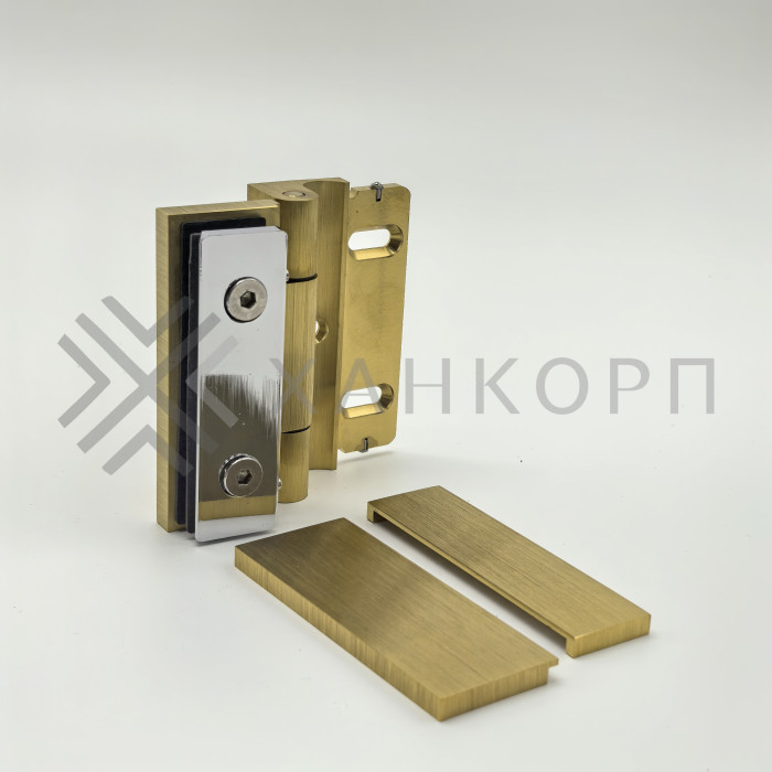 Петля Гера FDP-120, стена-стекло, открывание 90° наружу, латунь/брашированное золото