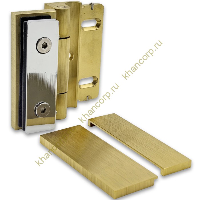 Петля Гера FDP-120, стена-стекло, открывание 90° наружу, латунь/брашированное золото