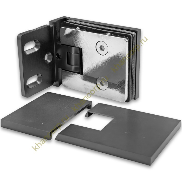 Петля Афродита FDP-230, стена-стекло 90° с крышками, латунь/оружейная сталь