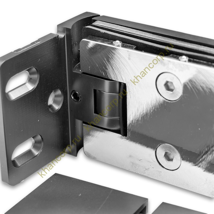 Петля Афродита FDP-230, стена-стекло 90° с крышками, латунь/оружейная сталь