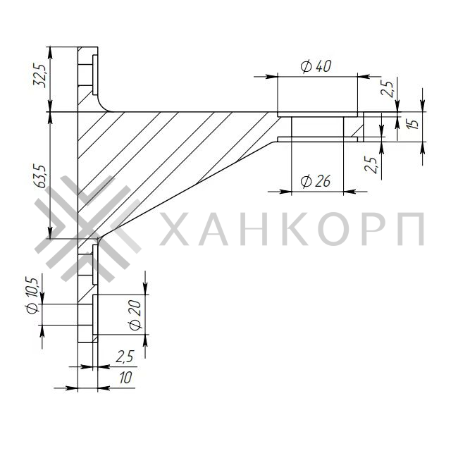 Крепление рутеля FN-130 к стойке алюминиевого фасада M14, нержавейка/матовый