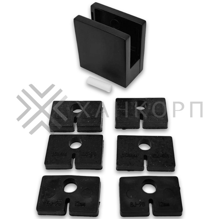 Крепление стекла FKK-83, 45х45х26 к плоской трубе или полу, литое, нержавейка/черный