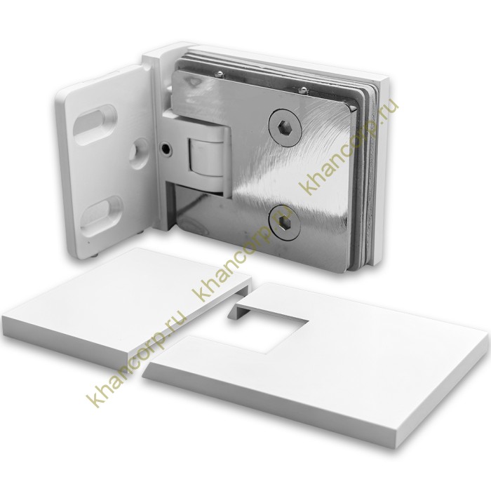 Петля Афродита FDP-230, стена-стекло 90° с крышками, латунь/белый