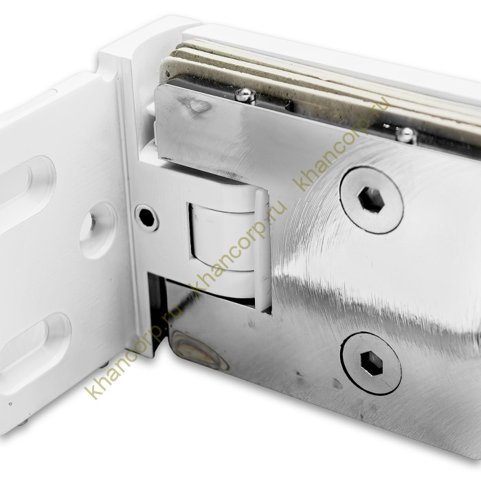 Петля Афродита FDP-230, стена-стекло 90° с крышками, латунь/белый