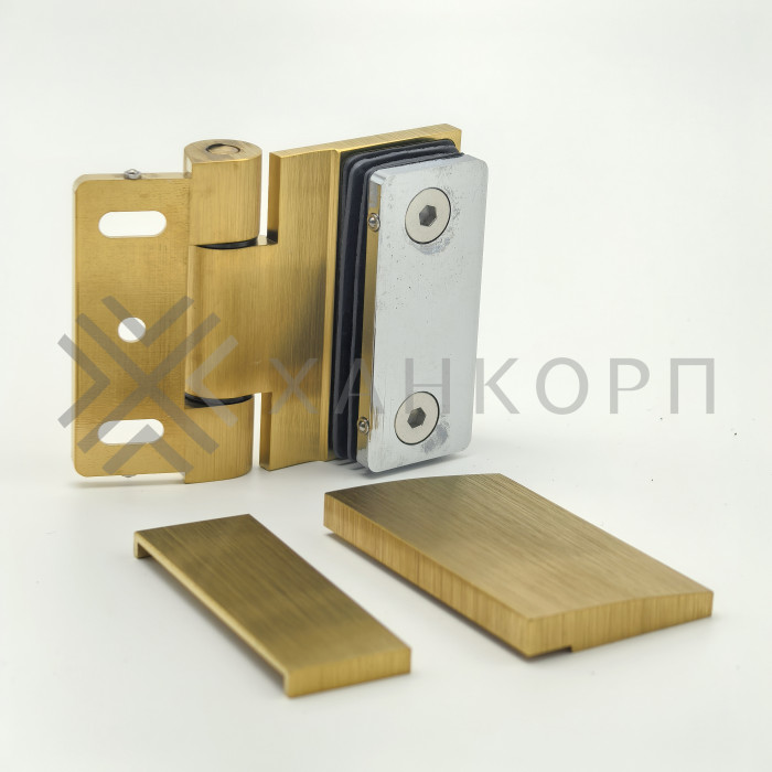 Петля Рея FDP-220 стена-стекло 90° с крышками латунь/брашированное золото