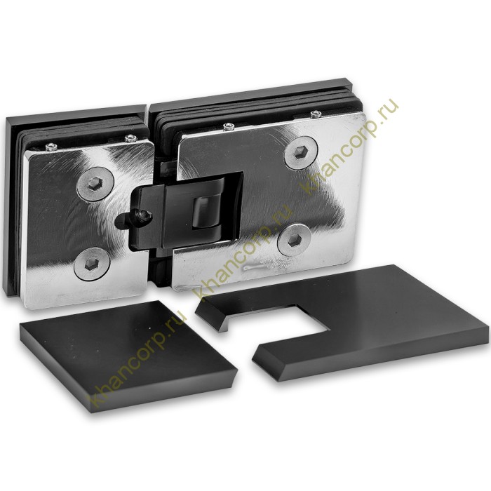 Петля Афродита FDP-232, стекло-стекло 180° с крышками, латунь/оружейная сталь