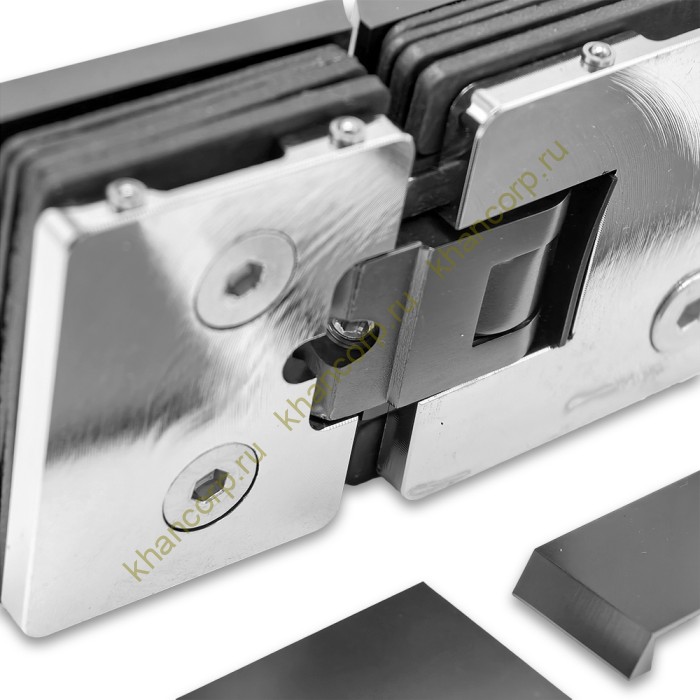 Петля Афродита FDP-232, стекло-стекло 180° с крышками, латунь/оружейная сталь