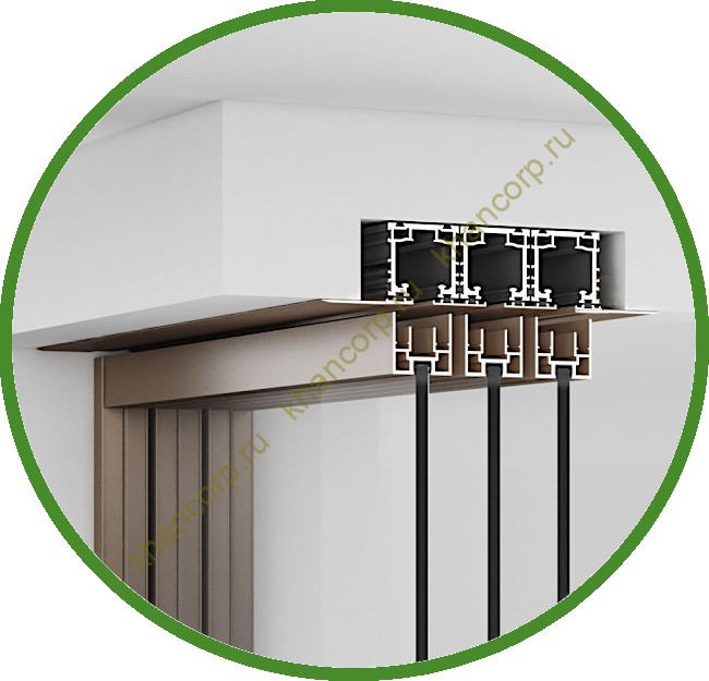 Комплект раздвижной системы Диона DSK-190.4.1R AL/BN на 4 двери (4+0) правое открывание, скрытое крепление в проем, алюминий/коричневый