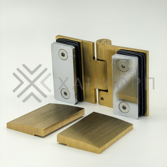 Петля Рея FDP-222 стекло-стекло 180° с крышками латунь/брашированное золото