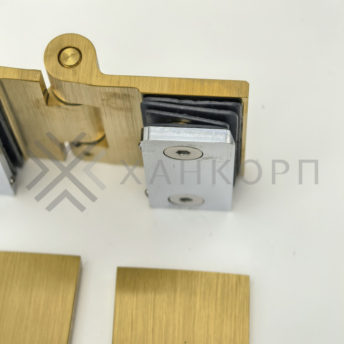 Петля Рея FDP-222 стекло-стекло 180° с крышками латунь/брашированное золото