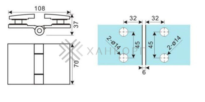 Петля Рея FDP-222 стекло-стекло 180° с крышками латунь/брашированное золото