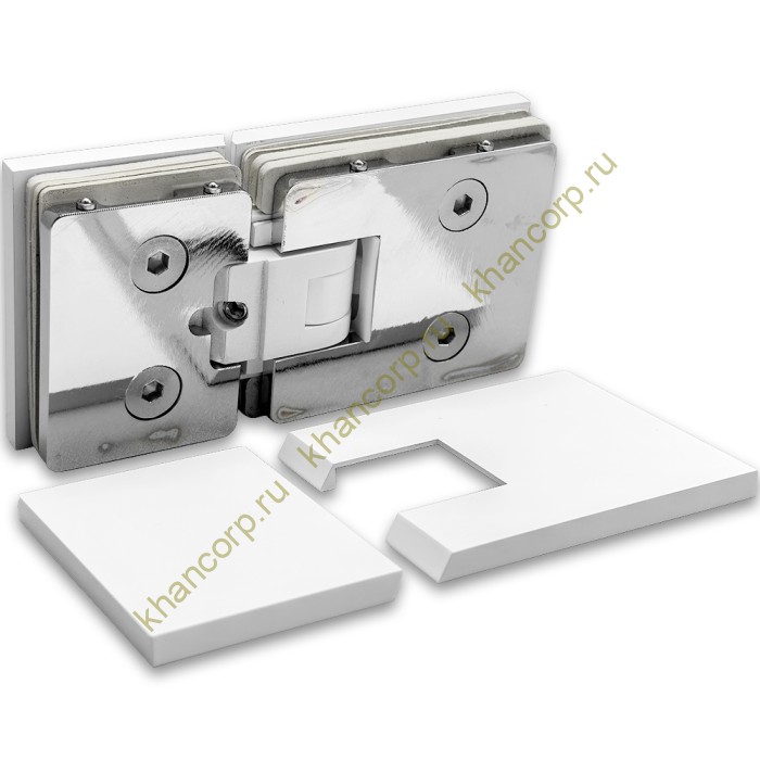 Петля Афродита FDP-232, стекло-стекло 180° с крышками, латунь/белый