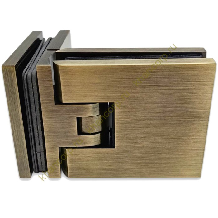 Петля Афродита FDP-233, стекло-стекло 90° с крышками, латунь/бронза