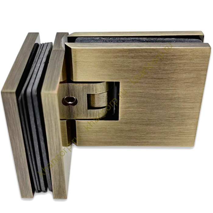 Петля Афродита FDP-233, стекло-стекло 90° с крышками, латунь/бронза