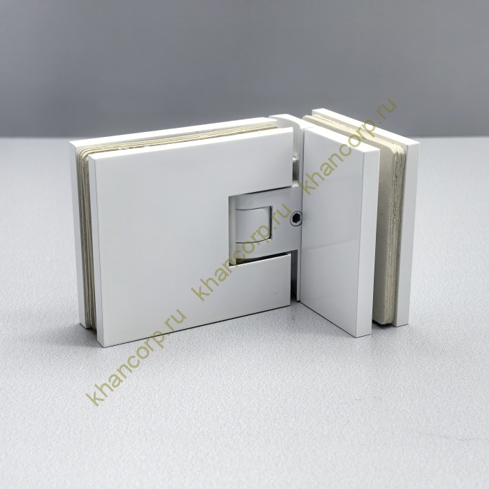 Петля Афродита FDP-233, стекло-стекло 90° с крышками, латунь/белый