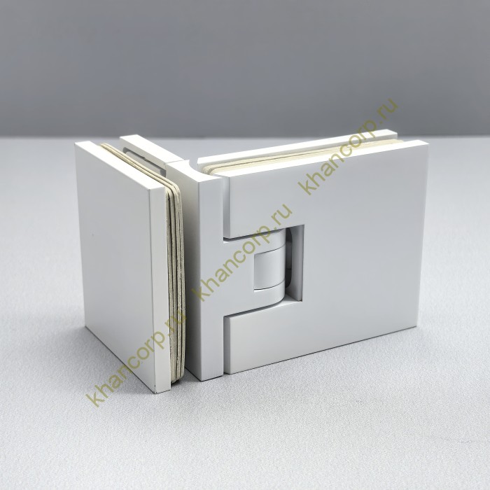 Петля Афродита FDP-233, стекло-стекло 90° с крышками, латунь/белый