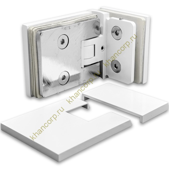 Петля Афродита FDP-233, стекло-стекло 90° с крышками, латунь/белый