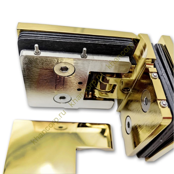 Петля Афродита FDP-233, стекло-стекло 90° с крышками, латунь/золото