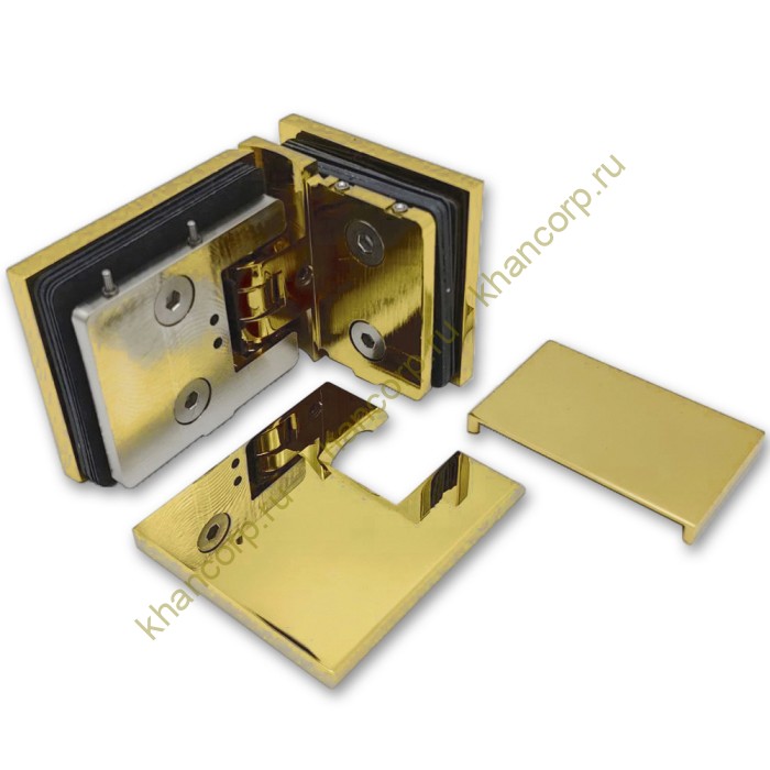 Петля Афродита FDP-233, стекло-стекло 90° с крышками, латунь/золото