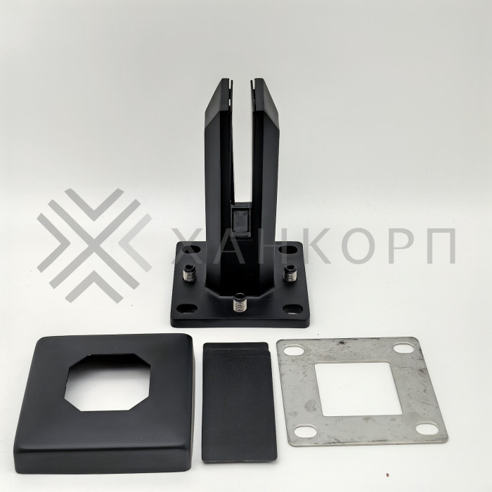 Стойка ПРЕМИУМ FOS-102 для стекла напольная 100х158 мм без сверления, дюплекс/черный