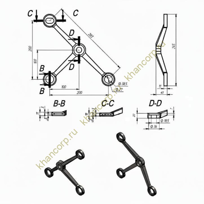 У-образный спайдер FNS-005, нержавейка/матовый