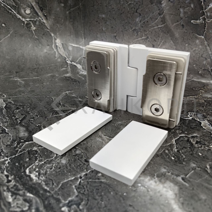 Петля Майя FDP-173 стекло-стекло 135˚-180˚, латунь/белый