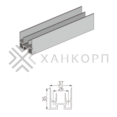 Профиль FMPA-6.3 для стекла верхний/нижний, длина 3 м (FDS-19), алюминий/черный