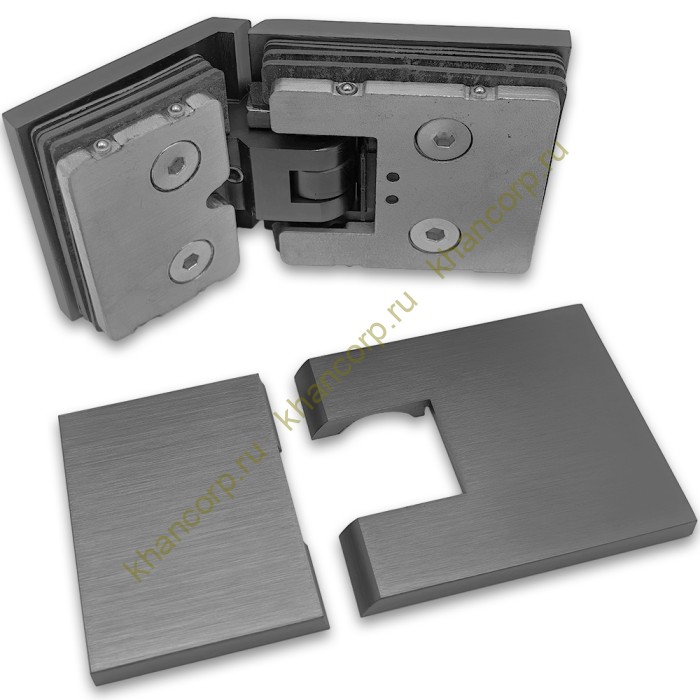 Петля Афродита FDP-234, стекло-стекло 135° с крышками, латунь/оружейная сталь