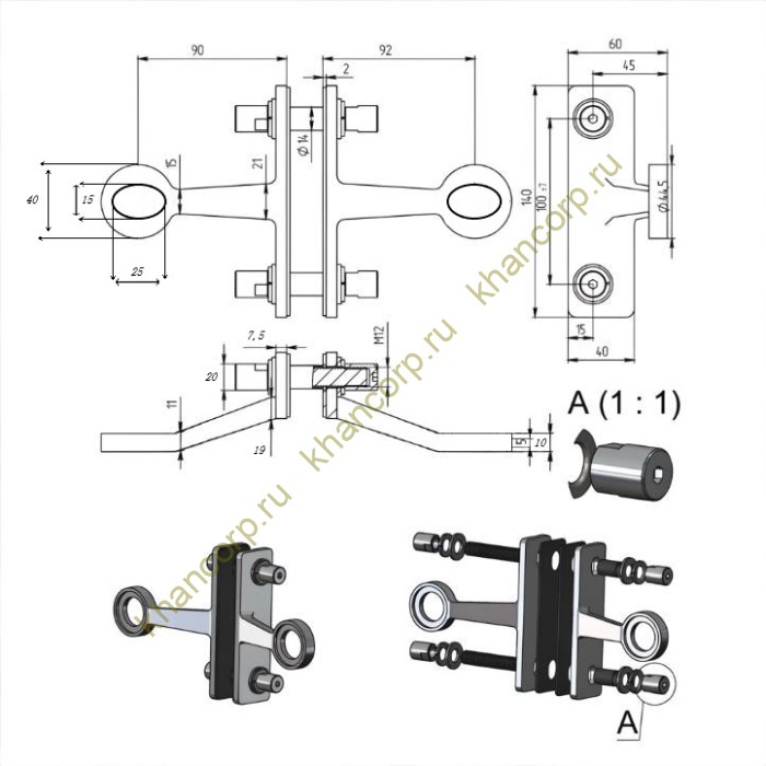 Спайдер FNS-007 на ребро жесткости двусторонний 2 точки, нержавейка/матовый