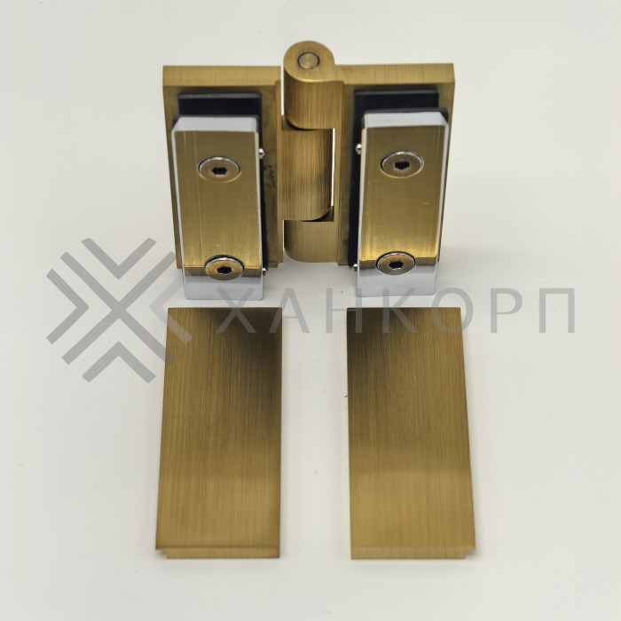 Петля Гера FDP-121, стекло-стекло 180°, латунь/брашированное золото