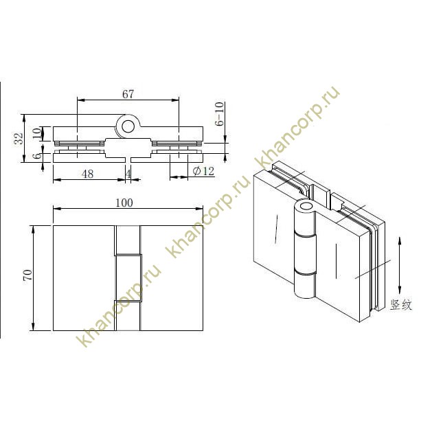 Петля Новая Майя FDP-272 стекло-стекло 180°, латунь/бронза