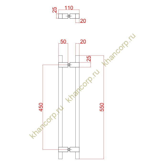 Ручка для сауны FDR-175, 20х450х550 мм, нержавейка/дерево/матовый