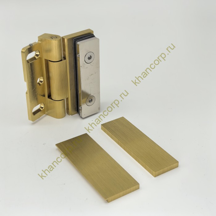 Петля Гера FDP-122, стена-стекло, открывание 90° внутрь, латунь/брашированное золото