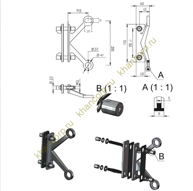 Спайдер FNS-009 на ребро жесткости односторонний 2 точки, нержавейка/матовый