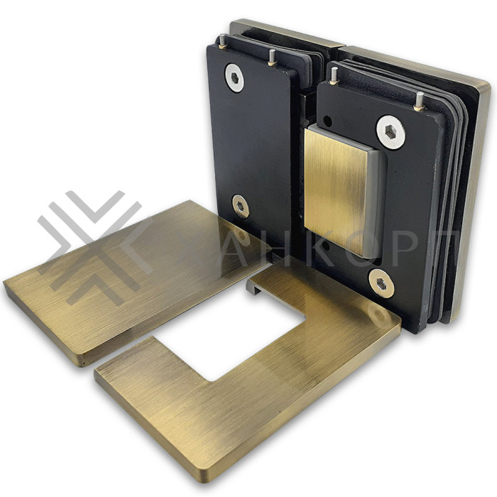 Петля Афина FDP-132 стекло-стекло 180°, латунь/бронза