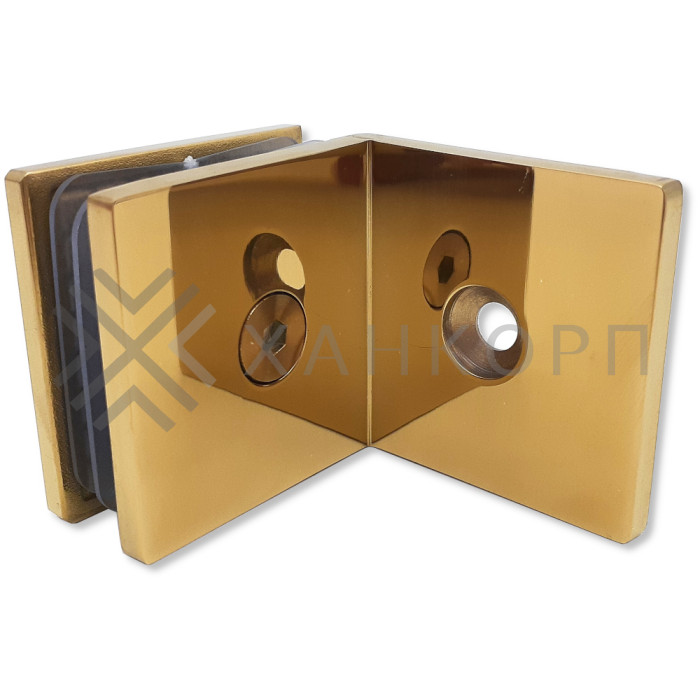 Коннектор Альфа FDK-13 стена-стекло 90˚ с пластиной, нержавейка/золото