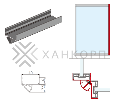 Крышка бокового профиля FMPA-10.6 для стекла угловая, длина 6м (FDS-19), алюминий/черный