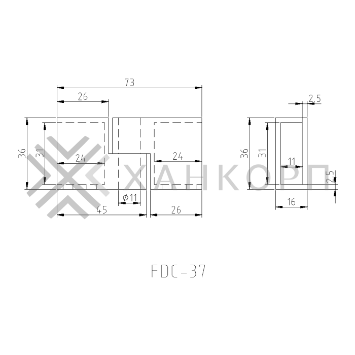 Соединитель трубы FDC-37, 30х10 вертикальный 90°-180°, нержавейка/брашированное золото