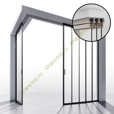 Комплект угловой раздвижной системы Диона DSK-193.6.2 AL/BN на 3х3 двери, открытое крепление в потолок или проем, алюминий/коричневый