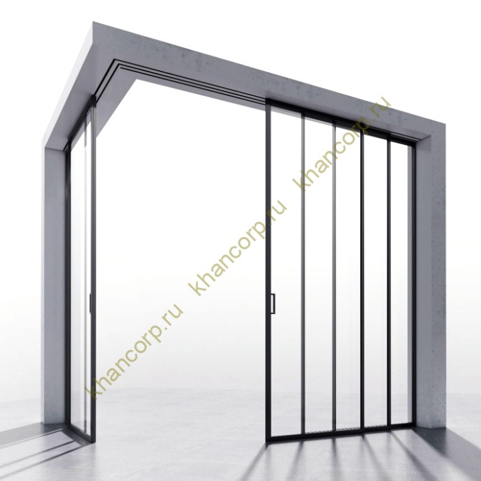 Комплект угловой раздвижной системы Диона DSK-193.6.2 AL/BN на 3х3 двери, открытое крепление в потолок или проем, алюминий/коричневый