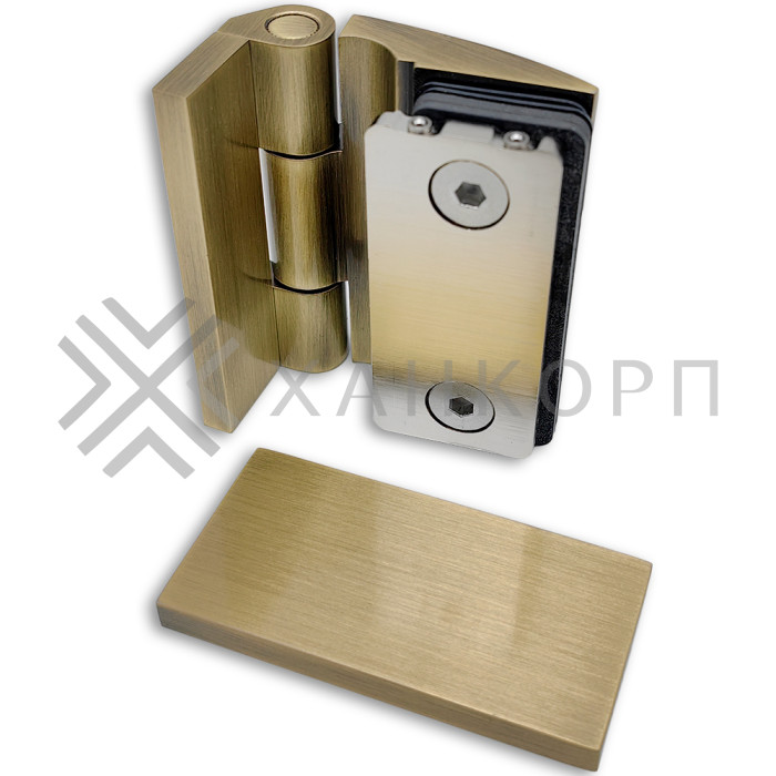 Петля Европа FDP-118 стена-стекло 90° с крышками, латунь/бронза