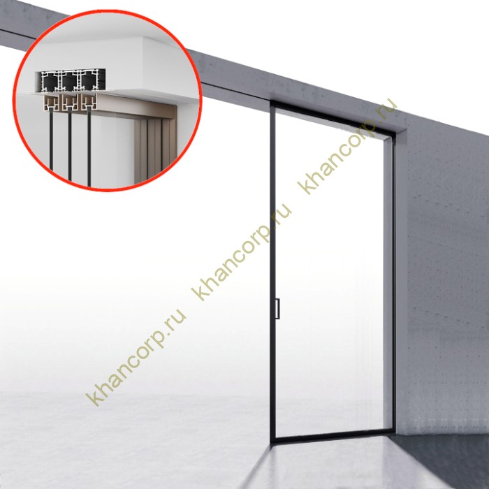 Комплект раздвижной системы Диона DSK-194.1.1 AL/BN-MW на 1 дверь в нишу с отталкивающим механизмом, скрытое крепление, алюминий/коричневый с белой потолочной крышкой